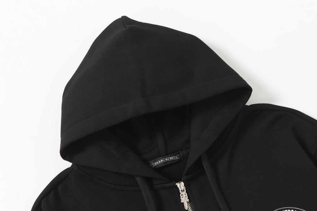 Chrome-Hearts Rhinestone Horseshoe Hoodie - Black Gothic Streetwear Sweatshirt 2601
