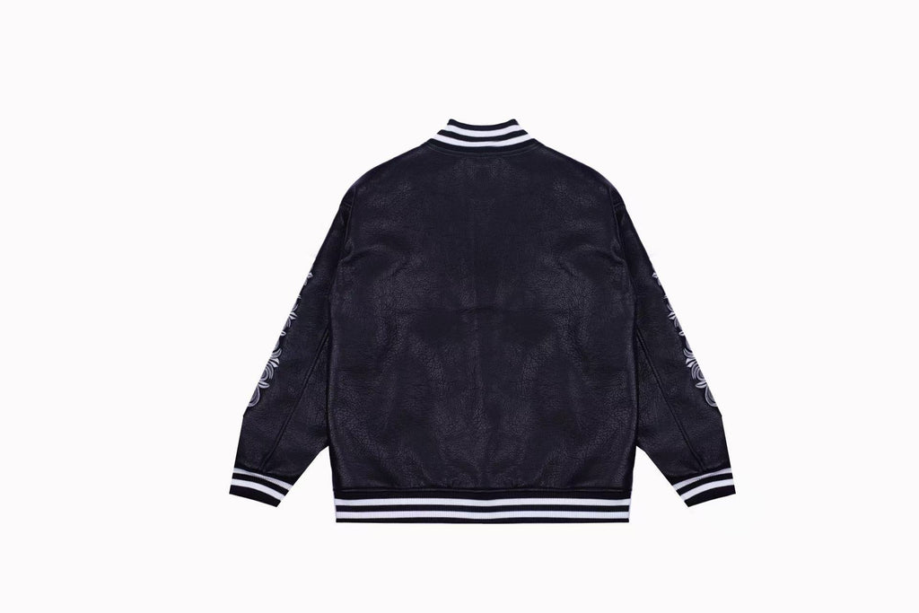 Chrome-Hearts Embroidered Sleeve Varsity Jacket - Black Streetwear Coat 5577